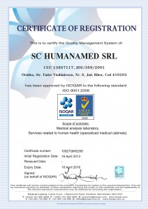 Certificat of registration laborator analize medicale Oradea HUMANAMED